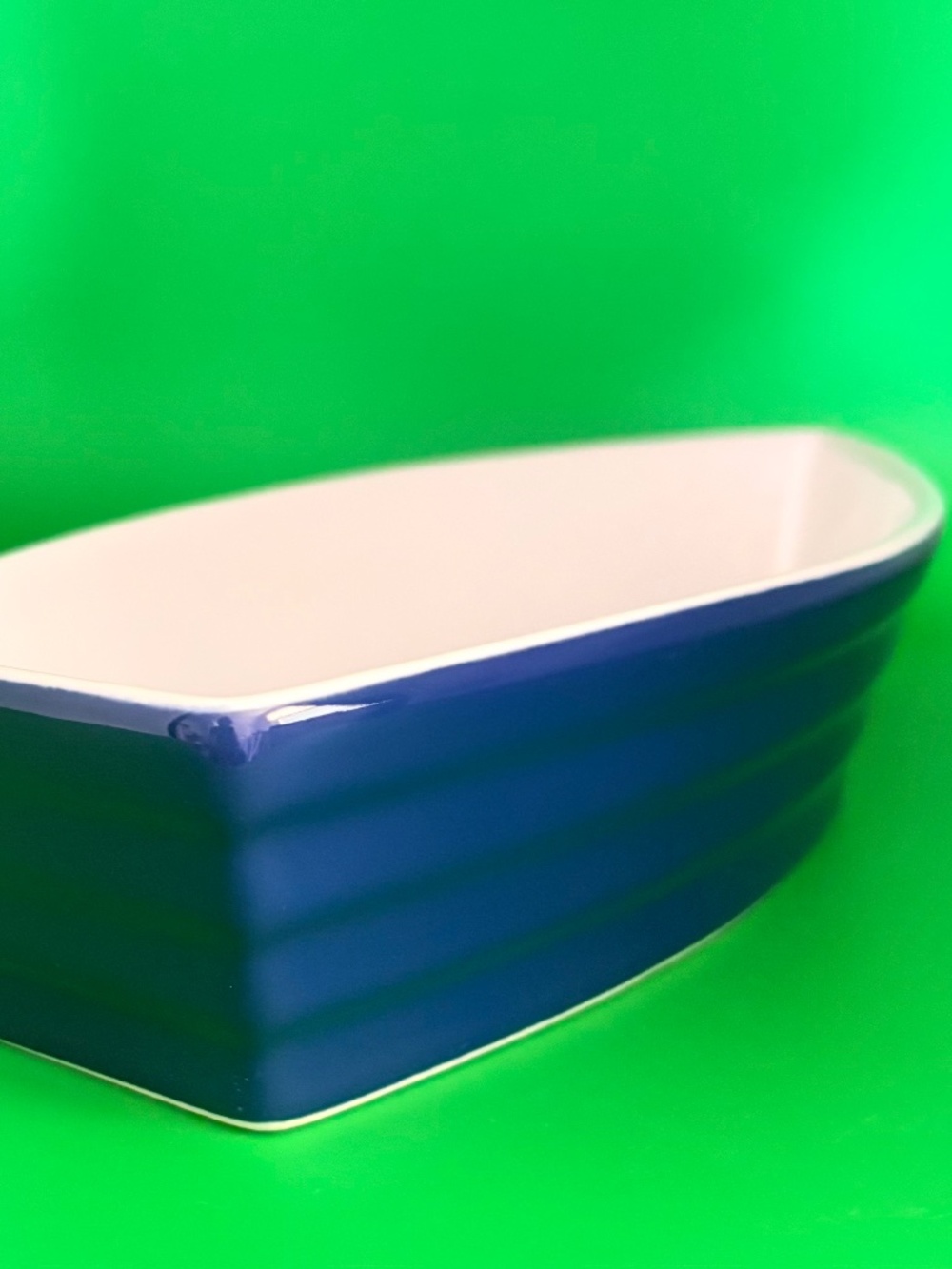 Share Sur La Table Boat-Shaped Serving Bowl Navy Blue White Interior Glazed Ston